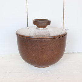 Vintage dekschaal wit bruin ceramano germany opberg pot