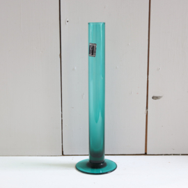 Vintage vaas turquoise glas smal buisje