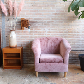 Vintage velvet fauteuil roze