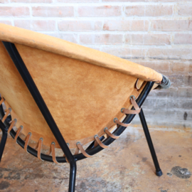vintage Mid-Century Suede Leer Balloon fauteuil  1960