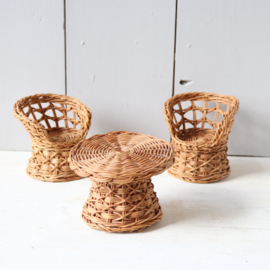 Vintage rotan poppenhuis meubels