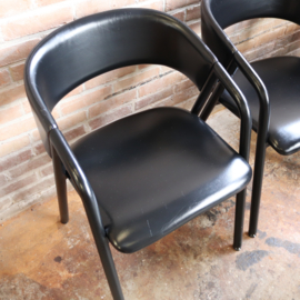 set 4 vintage stoelen jaren 80 leer zwart modern