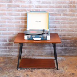 Vintage salontafel klein platenspeler tafel metaal hout mid-century