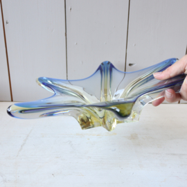 Vintage grote glazen schaal gekleurd glas Murano stijl