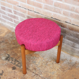 Vintage Scandinavische kruk hout roze stof
