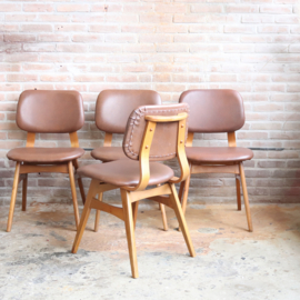 Set vintage stoelen bruin skai bekleding