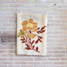 Vintage 70s wandkleed wit oranje bloemen