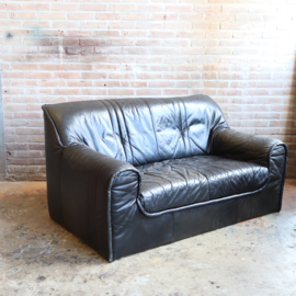 Vintage 80s bank donker grijs / zwart leer de Sede -stijl