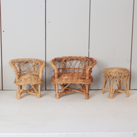 Vintage rotan poppenhuis meubels