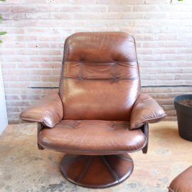 Vintage leren draaifauteuil + voetenbank
