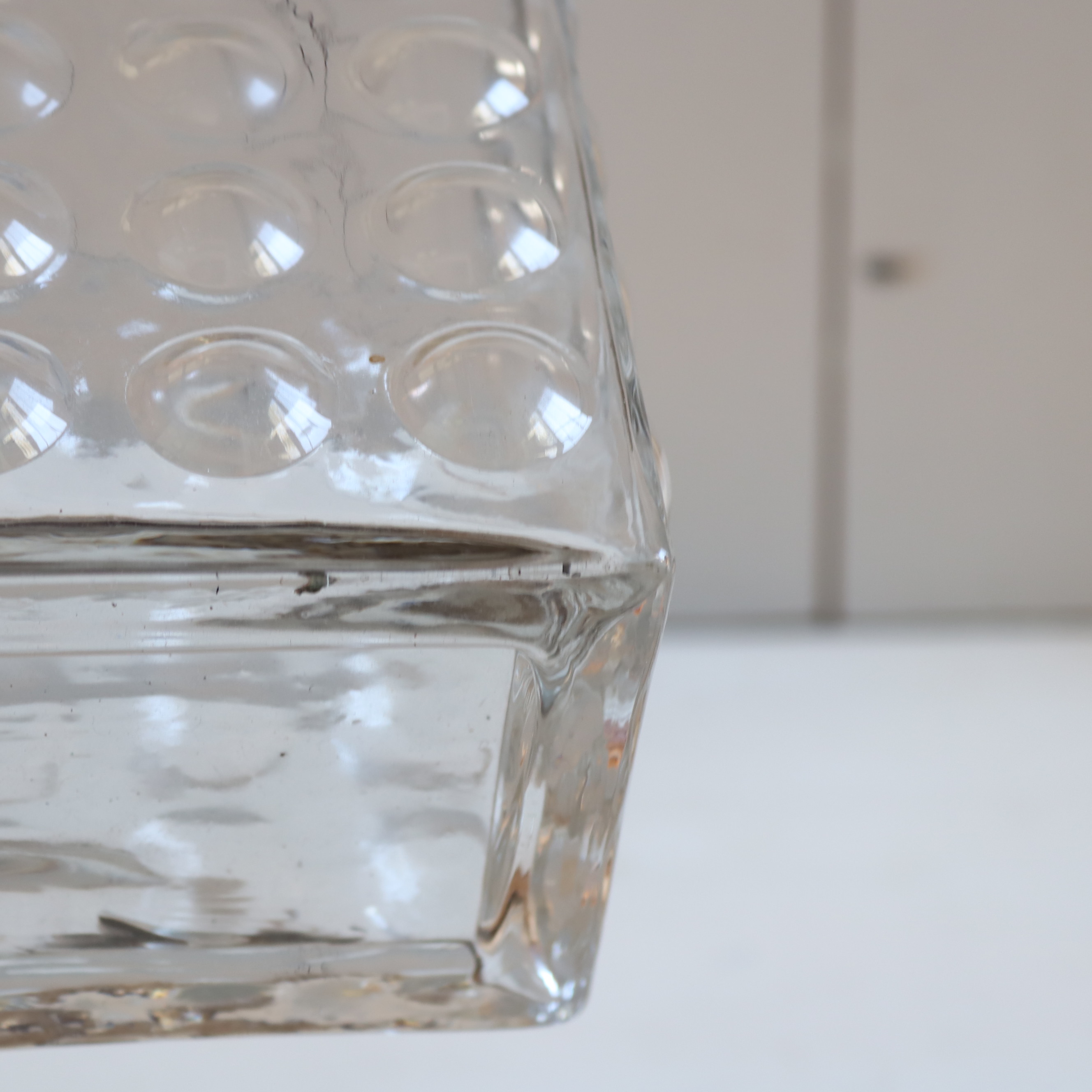 Vintage glazen vaas vierkant Mid-Century modern bubbelglas