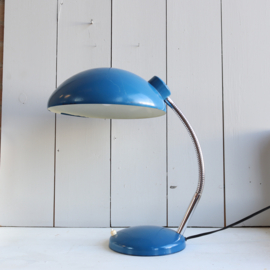 Vintage bureaulamp grote ronde kap metaal blauw