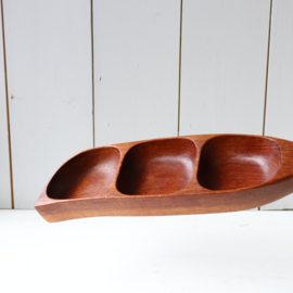 vintage teak schaal met 3 bakjes