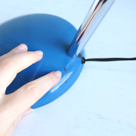 Vintage bureaulamp grote ronde kap metaal blauw