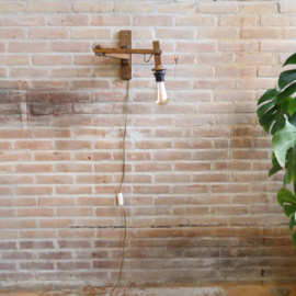 vintage wandlamp massief eiken donker