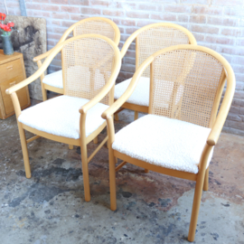 Set 4 webbing stoelen met teddy wol zitting licht hout