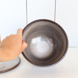 Vintage dekschaal wit bruin ceramano germany opberg pot