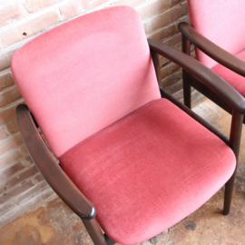 Set 4 vintage stoelen armleuning roze velvet