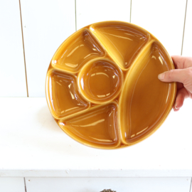 Vintage snack bordjes / fondue borden geel borrel bord 70s