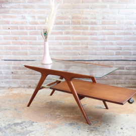 Vintage salontafel hout glas