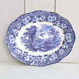 Vintage grote hapjes schaal blauw wit Woodland Wedgwood