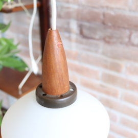 Vintage melkglas lamp deens teak