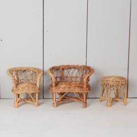 Vintage rotan poppenhuis meubels