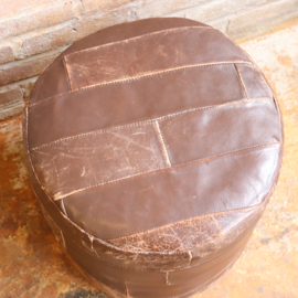 Vintage leren poef bruin