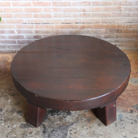 Vintage jaren 70 eik salontafel Brutalist Wabi-Sabi rond