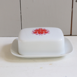 Vintage wit aardewerk botervloot print retro