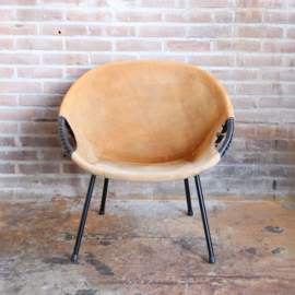 vintage Mid-Century Suede Leer Balloon fauteuil  1960