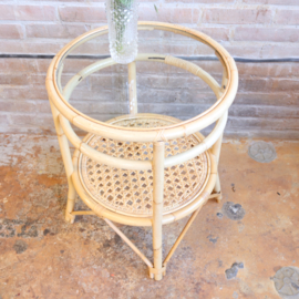 Vintage rotan bijzettafel rond