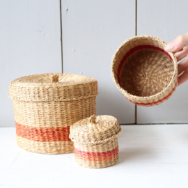 Set rieten opberg mandje met deksel