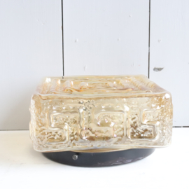 Vintage jaren 70 plafondlamp bubbel glas vierkant geel