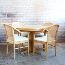 Set 4 webbing stoelen met teddy wol zitting licht hout