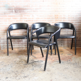 set 4 vintage stoelen jaren 80 leer zwart modern