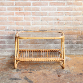 Vintage rotan salontafel glas tijdschriften