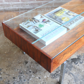 Vintage salontafel hout glas