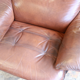 Vintage leren draaifauteuil + voetenbank
