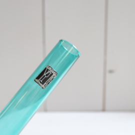 Vintage vaas turquoise glas smal buisje