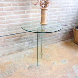 Vintage bijzettafel glas messing rond