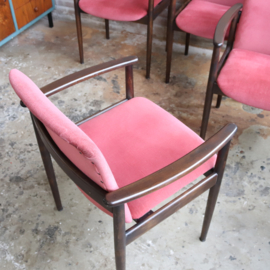 Set 4 vintage stoelen armleuning roze velvet
