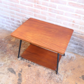 Vintage salontafel klein platenspeler tafel metaal hout mid-century