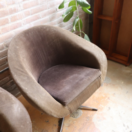 Vintage set draaifauteuil rib bruin