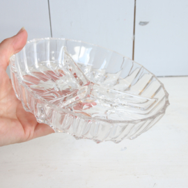 Vintage glazen schaal 3 vakjes kristal look