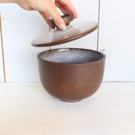 Vintage dekschaal wit bruin ceramano germany opberg pot