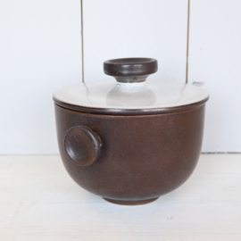 Vintage dekschaal wit bruin ceramano germany opberg pot