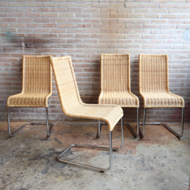 Set 4 rieten buisframe Chroom design jaren 80