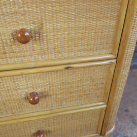 Vintage rotan ladekast nachtkastje