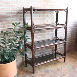 Vintage rotan open boekenkast glas